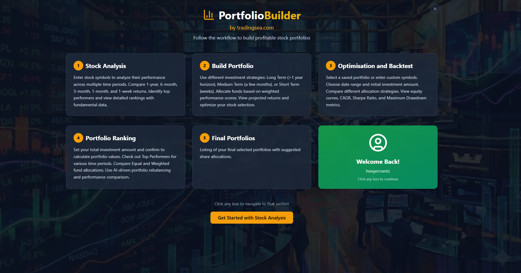PortfolioBuilder dashboard